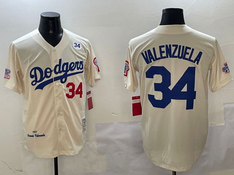 Men Los Angeles Dodgers #34 Valenzuela Cream Throwback Game 2025 Nike MLB Jersey style 3134